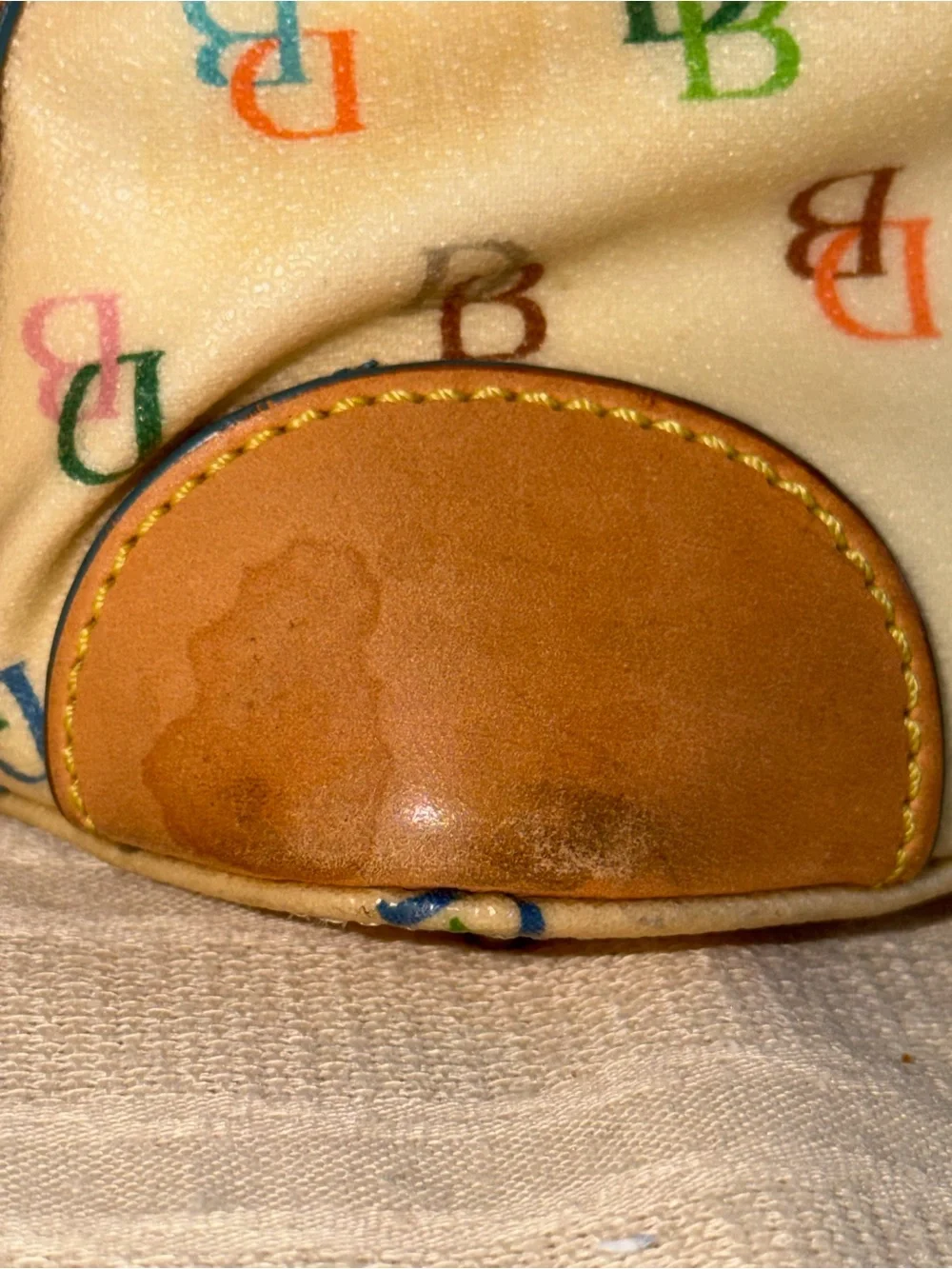 Dooney & Bourke Cream Multicolor DB Logo Satchel with Tan Trim
